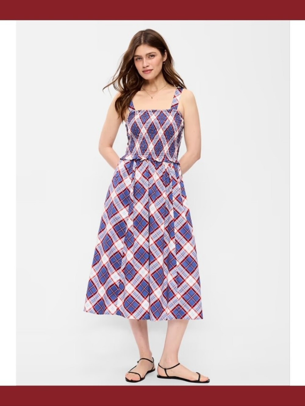 Fit & Flare Smocked-Bodice Midi Dress